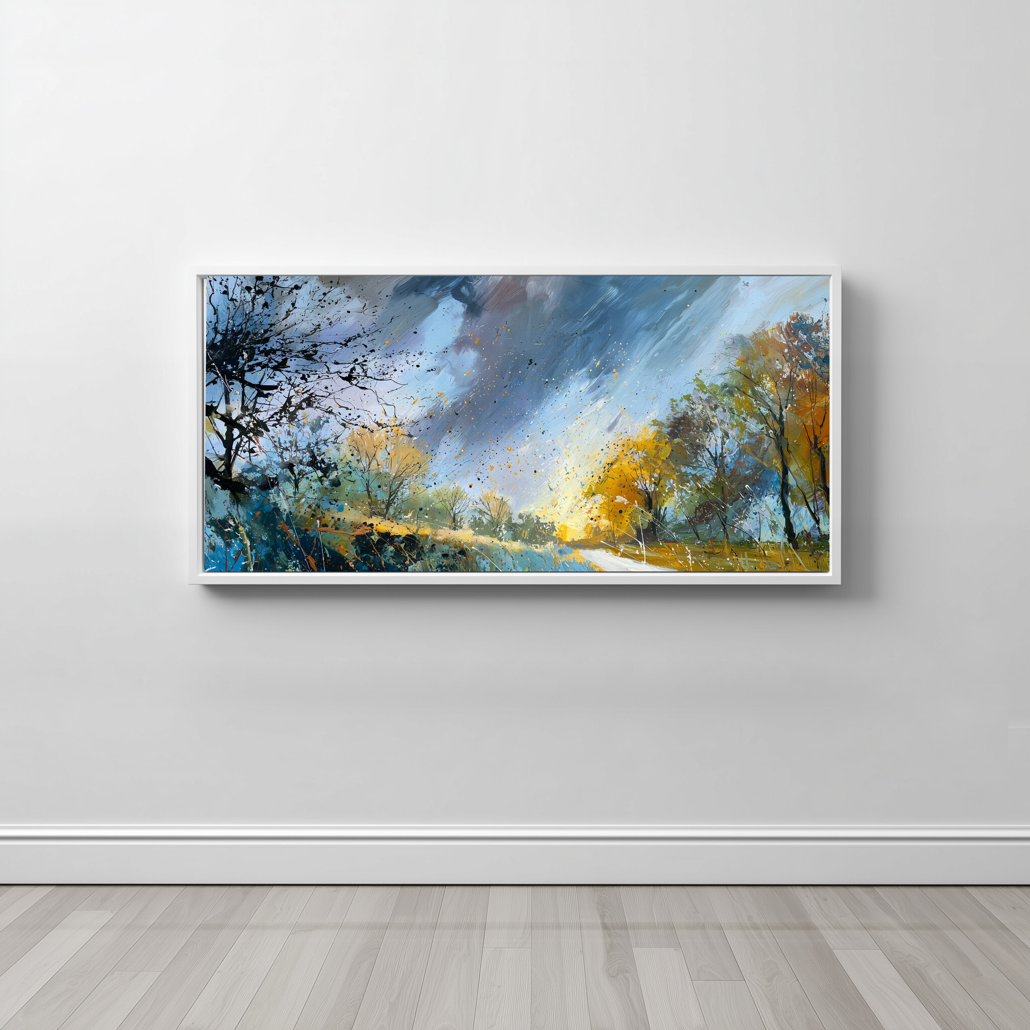 Sussex Wind and Rain Abstract Blue Living Room Wall Art | Sophisticated Home Decor - CWF