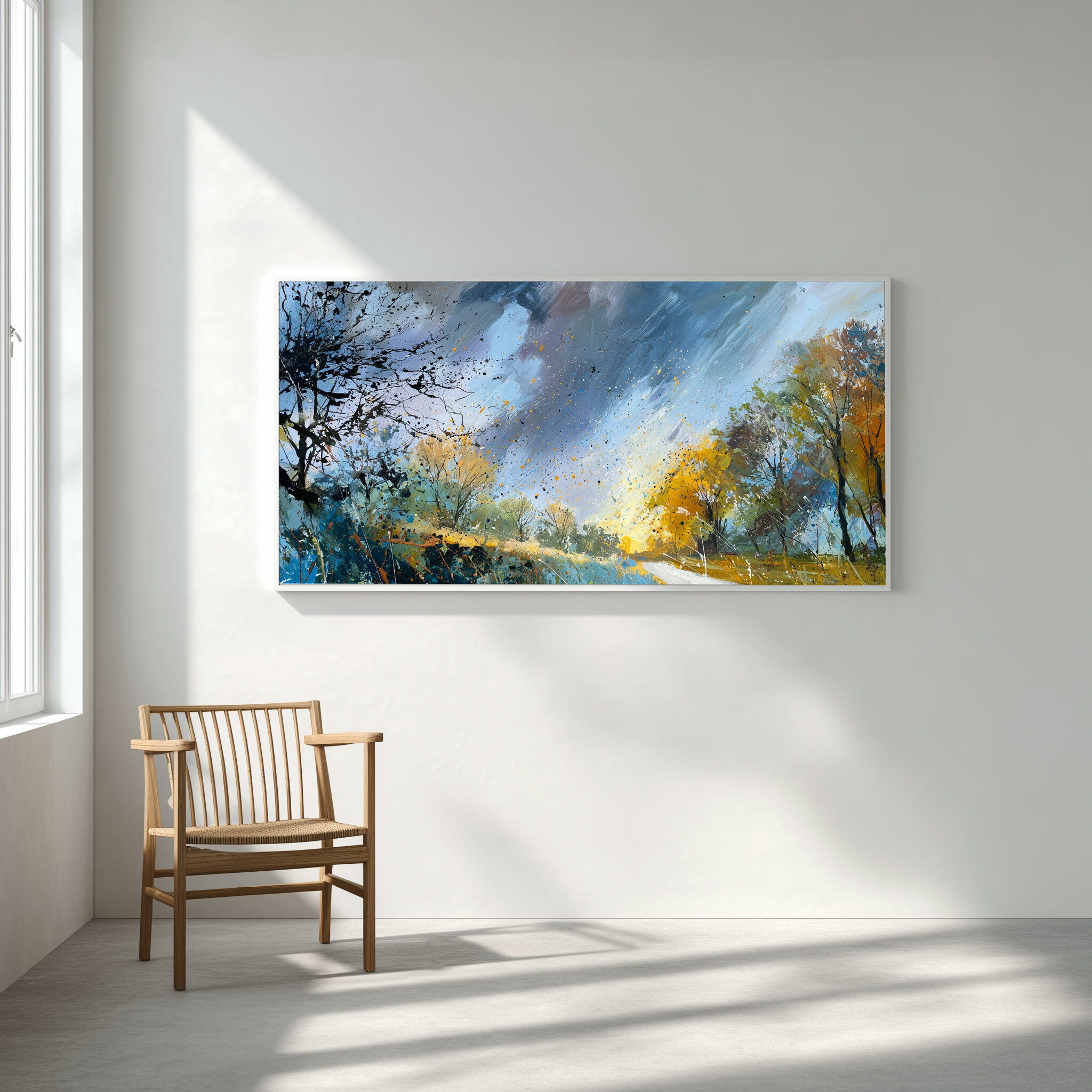 Sussex Wind and Rain Abstract Blue Living Room Wall Art | Sophisticated Home Decor -