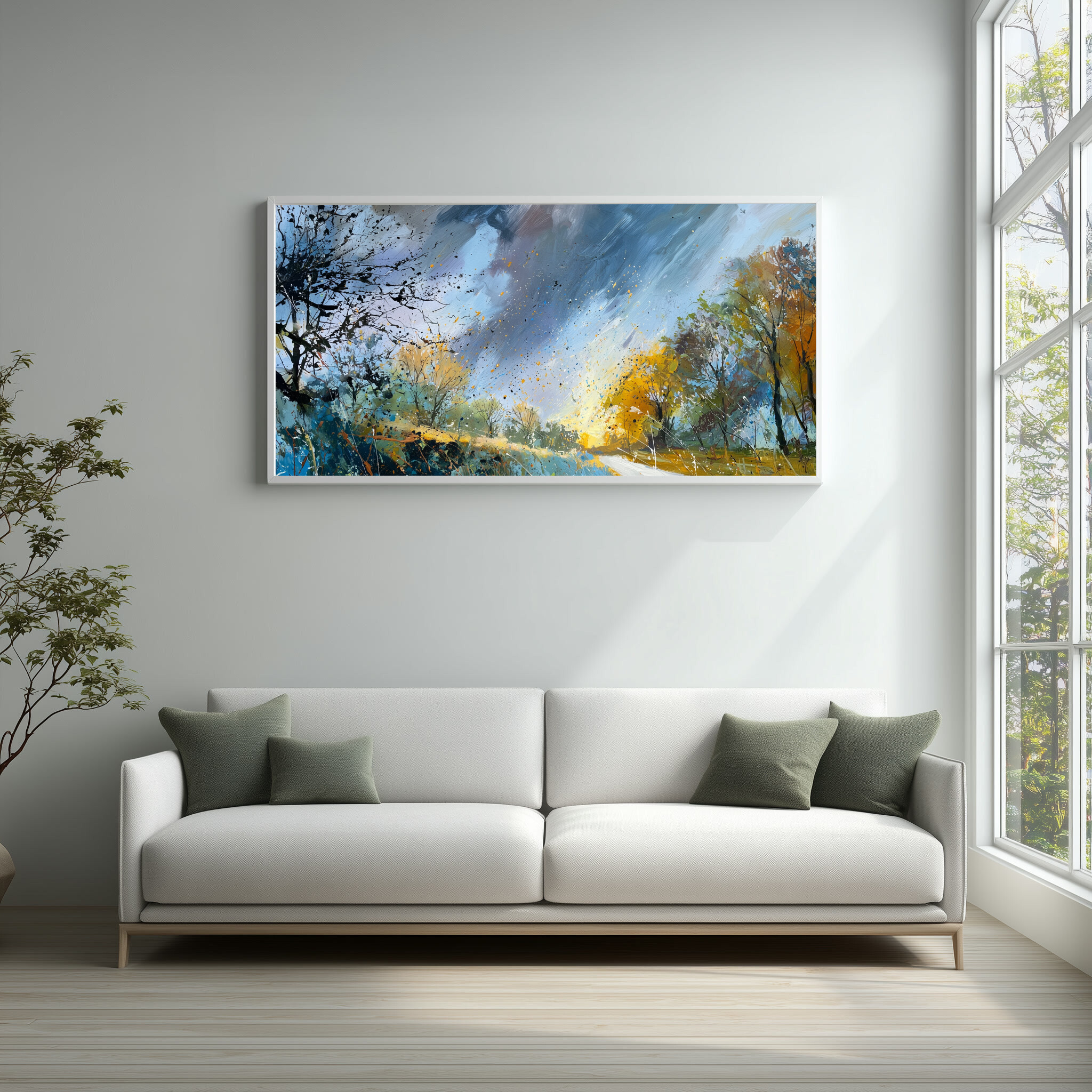 Sussex Wind and Rain Abstract Blue Living Room Wall Art | Sophisticated Home Decor - WFP
