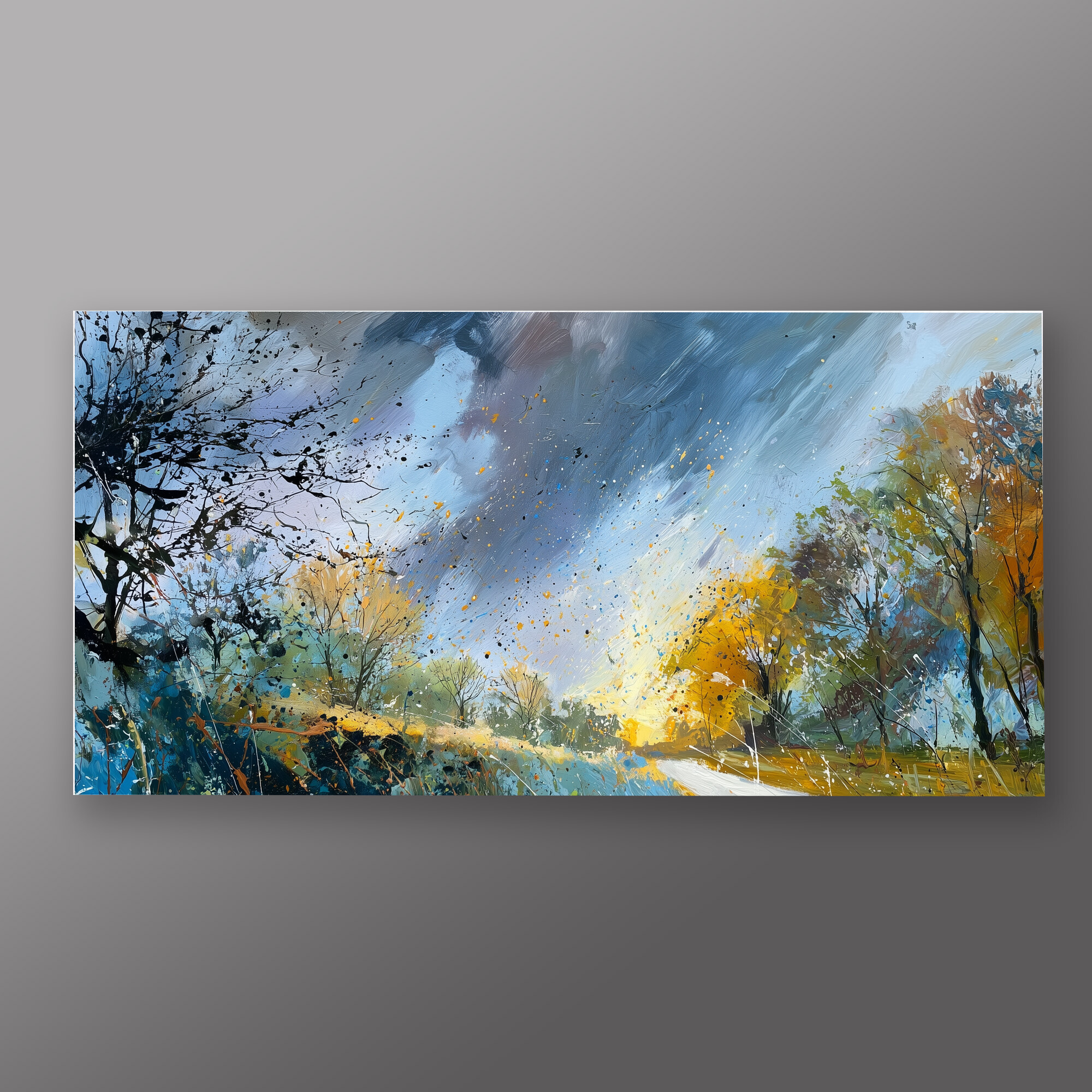 Sussex Wind and Rain Abstract Blue Living Room Wall Art | Sophisticated Home Decor - P