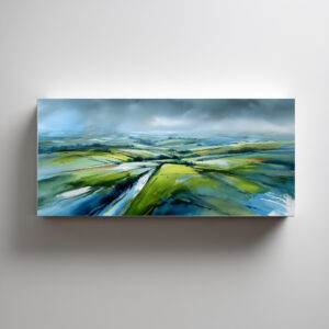 Southdowns Abstract Landscape Green Living Room Wall Art | Blue Accents Home Decor - C