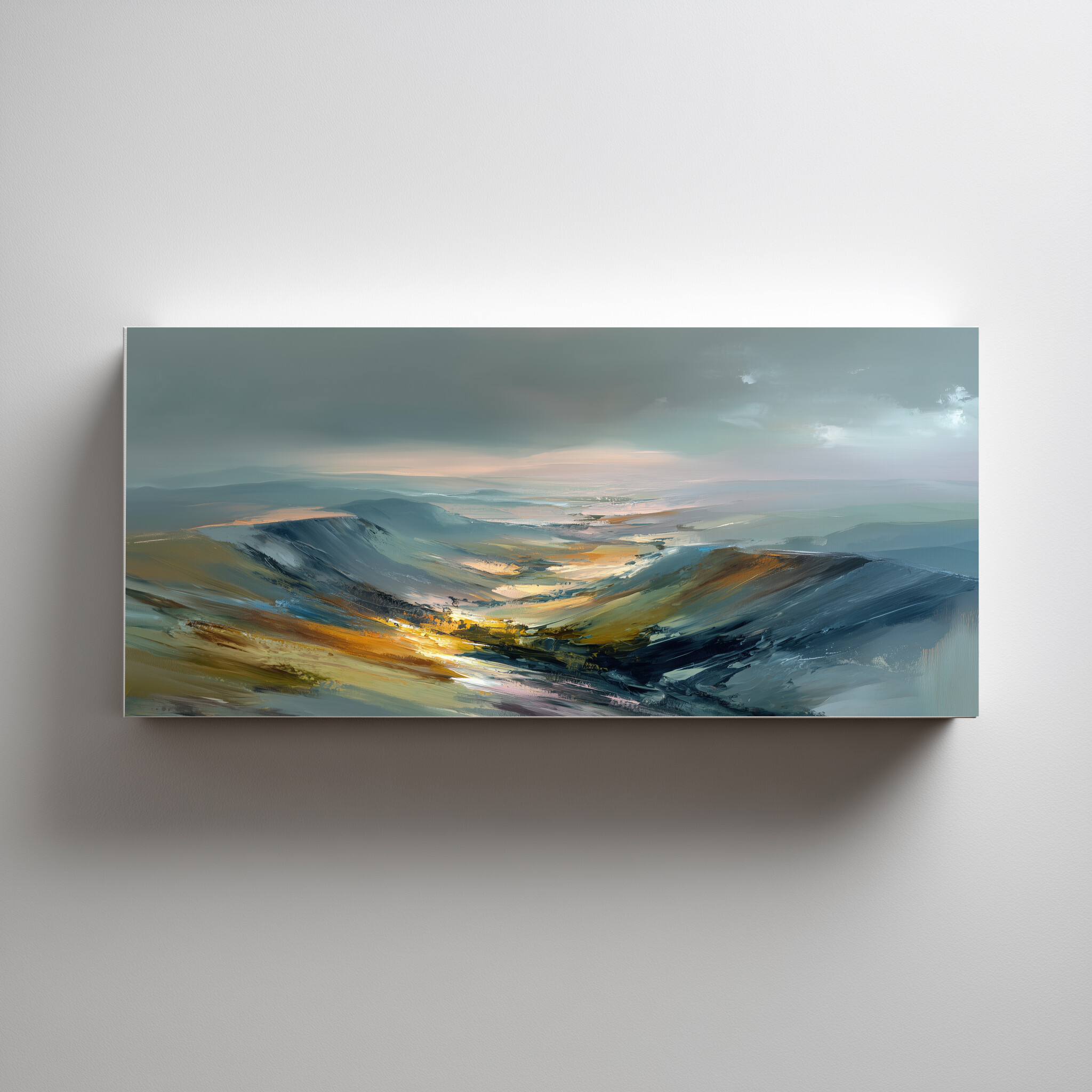 Peak District Abstract Blue Landscape Living Room Wall Art | Modern Home Decor - C