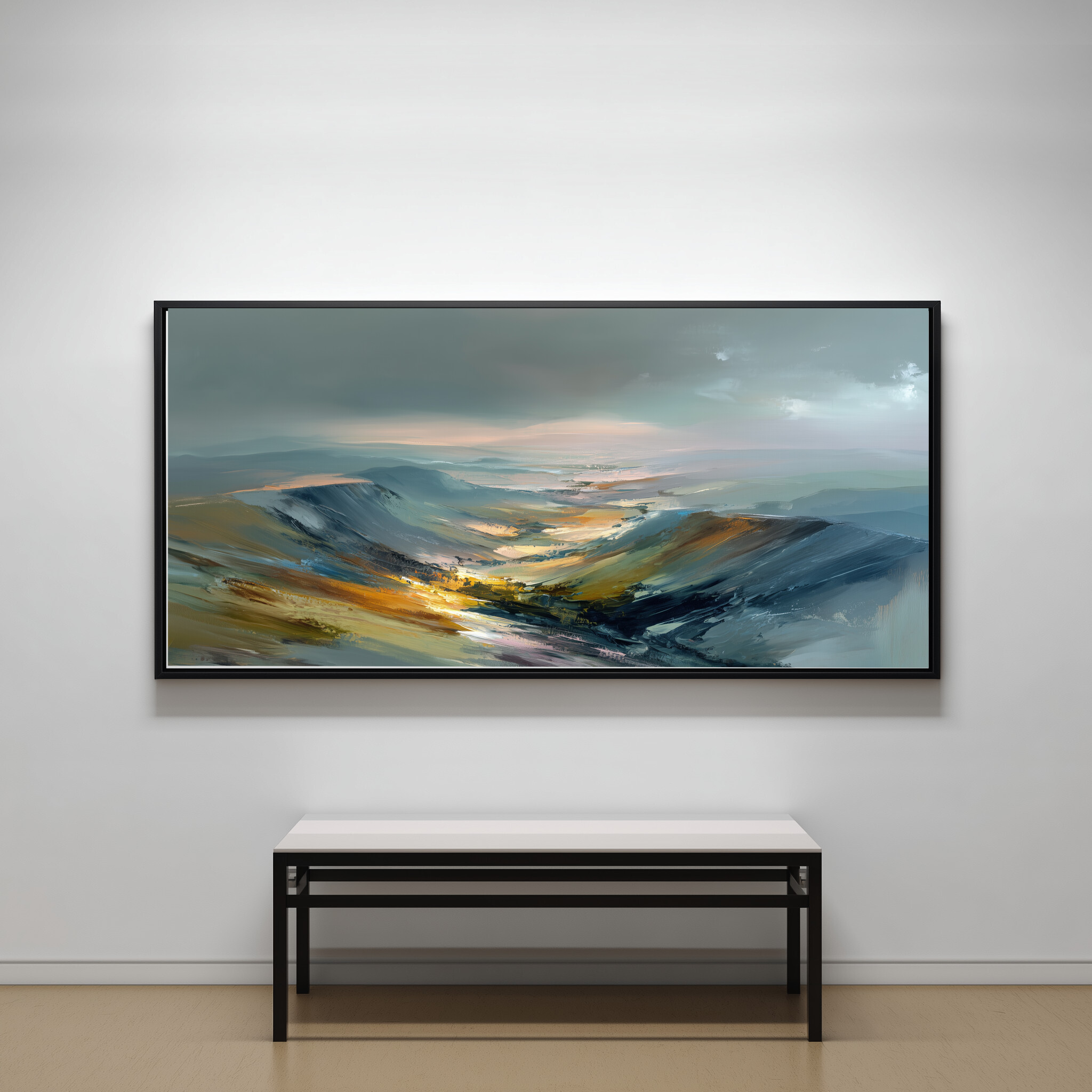 Peak District Abstract Blue Landscape Living Room Wall Art | Modern Home Decor - CBF