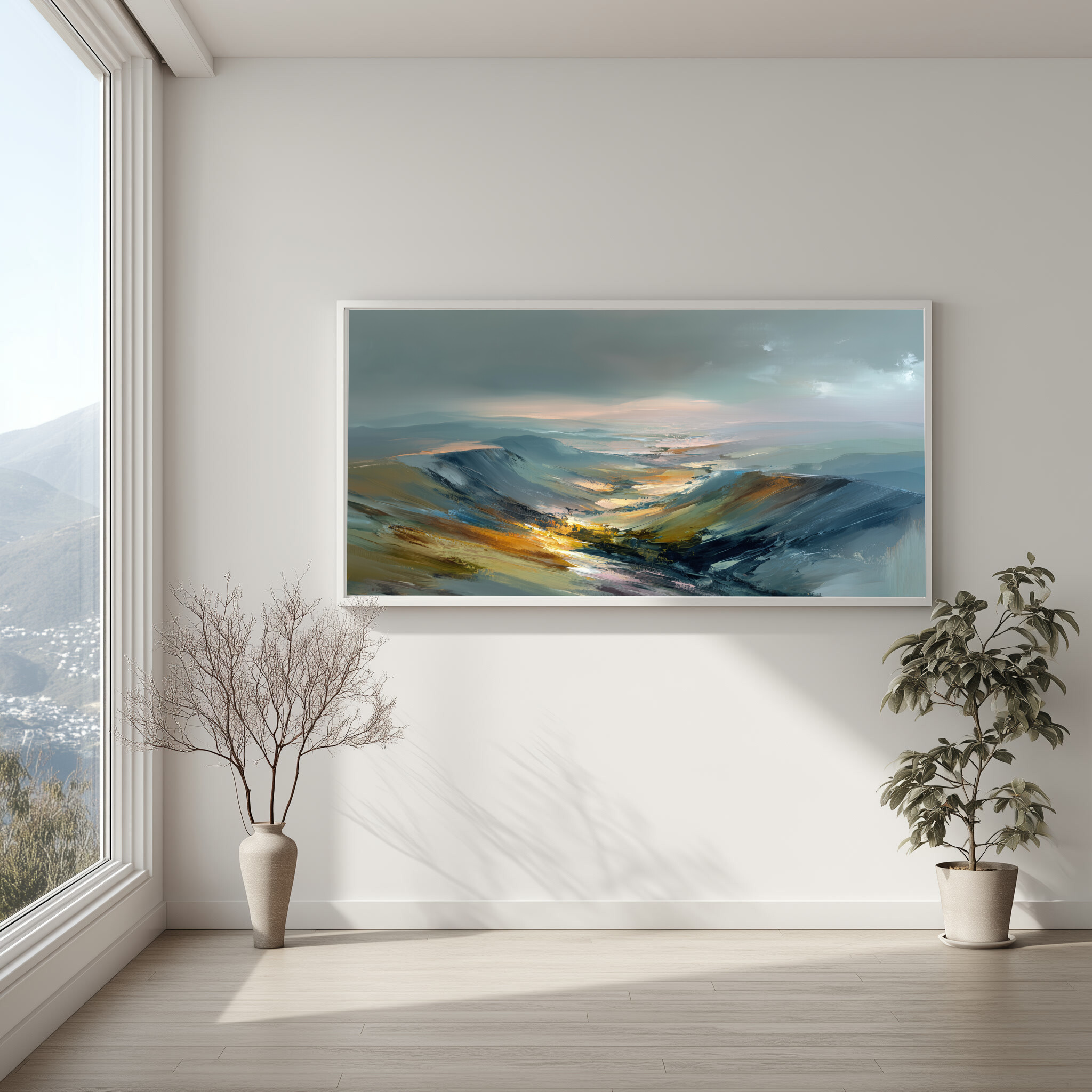 Peak District Abstract Blue Landscape Living Room Wall Art | Modern Home Decor -