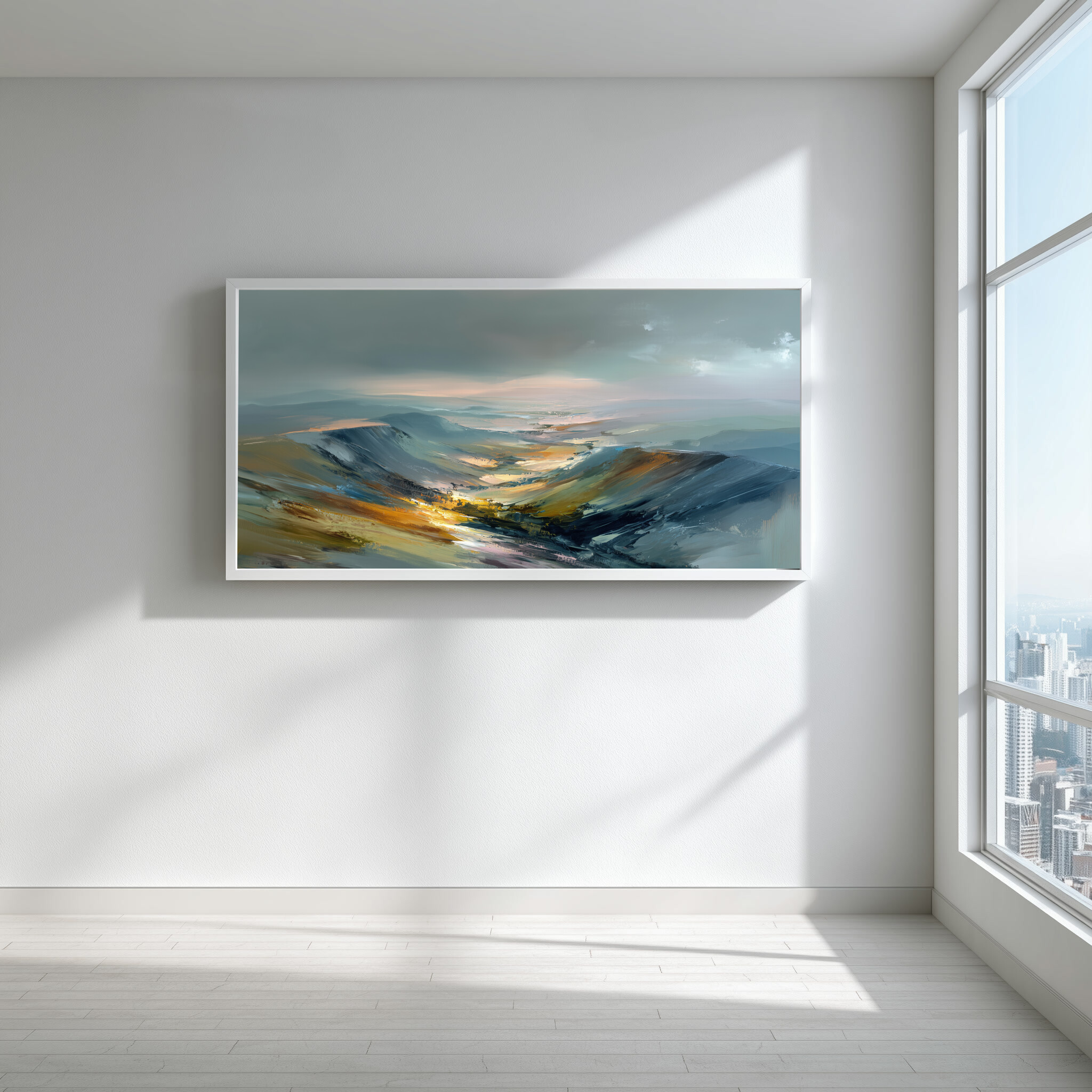 Peak District Abstract Blue Landscape Living Room Wall Art | Modern Home Decor -