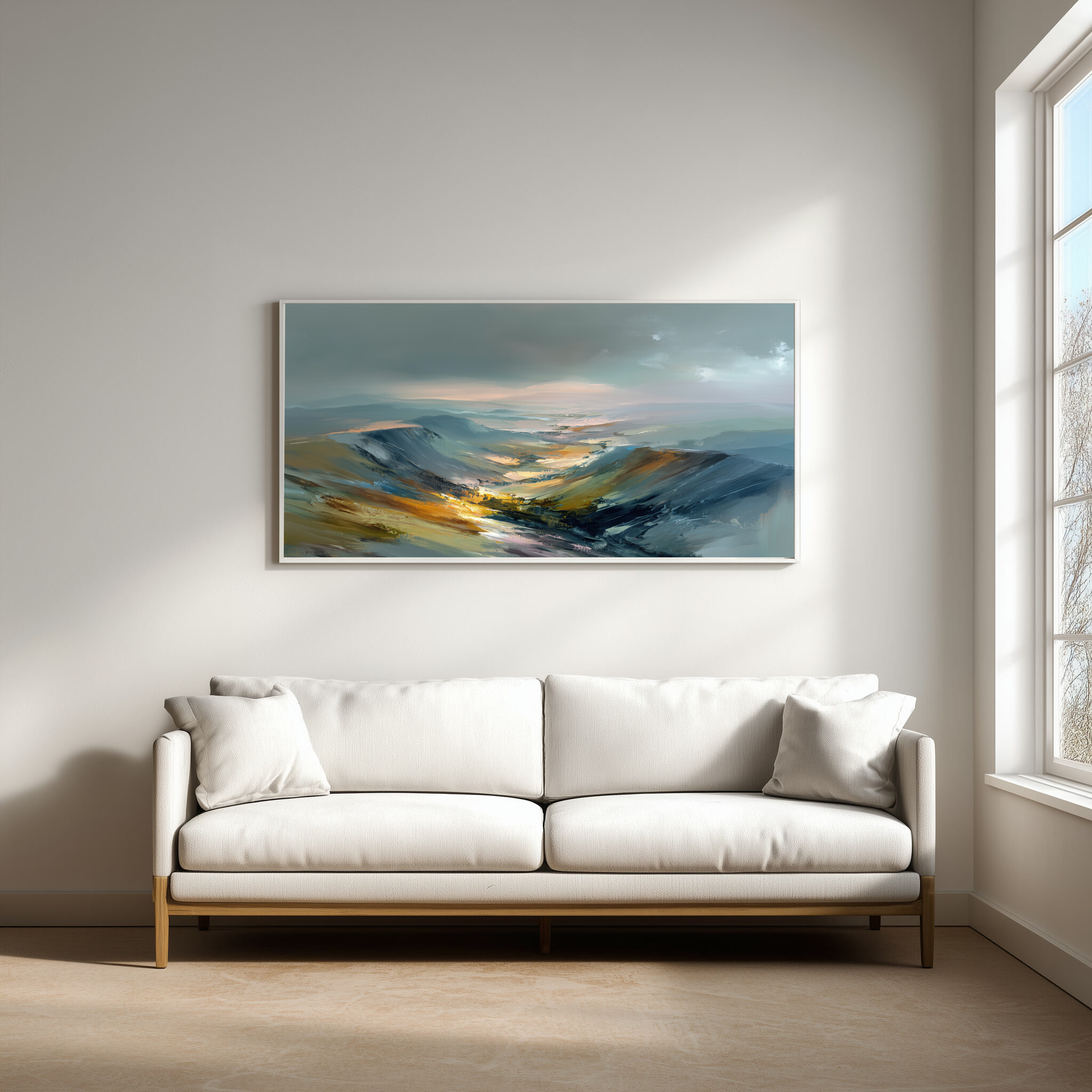 Peak District Abstract Blue Landscape Living Room Wall Art | Modern Home Decor -