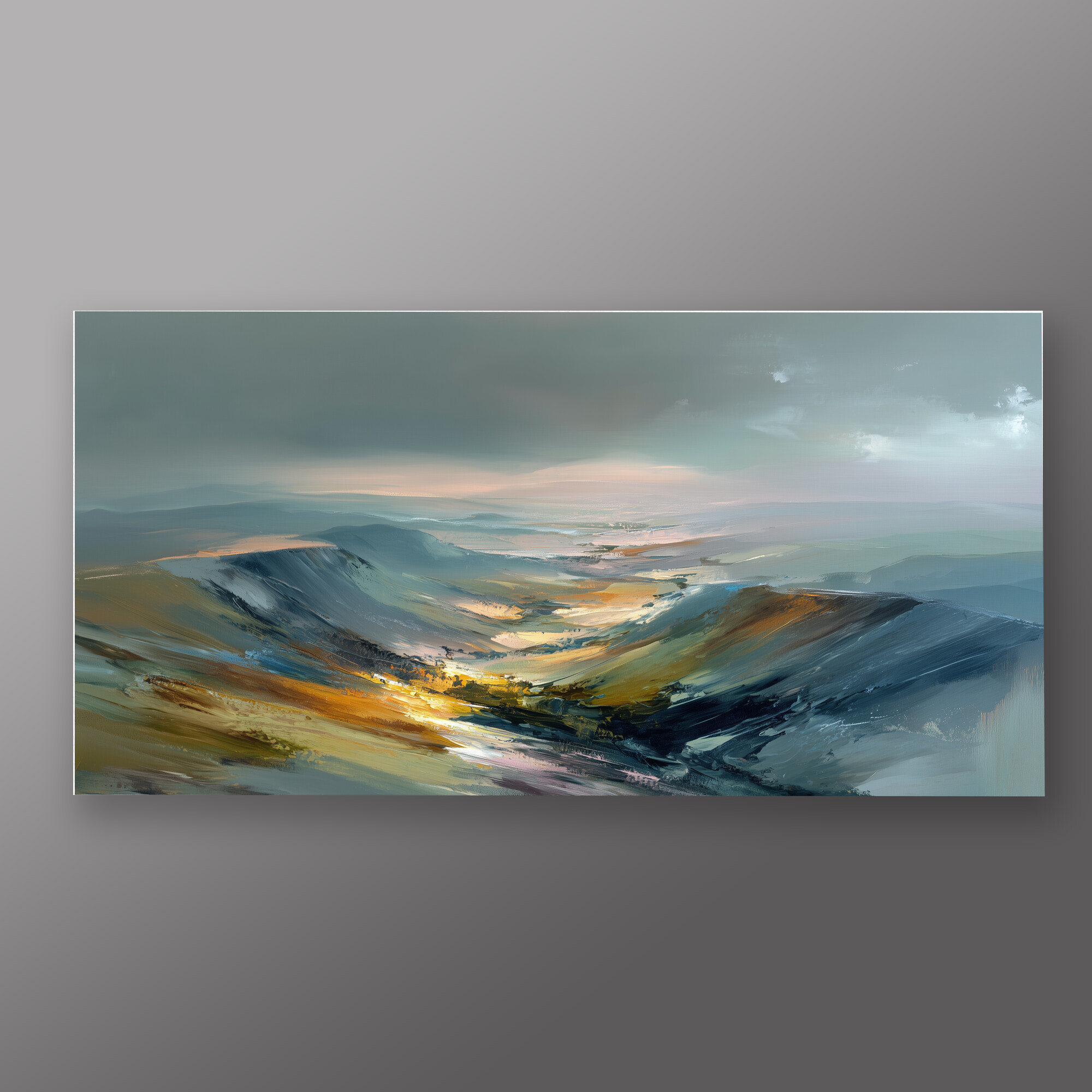 Peak District Abstract Blue Landscape Living Room Wall Art | Modern Home Decor - P