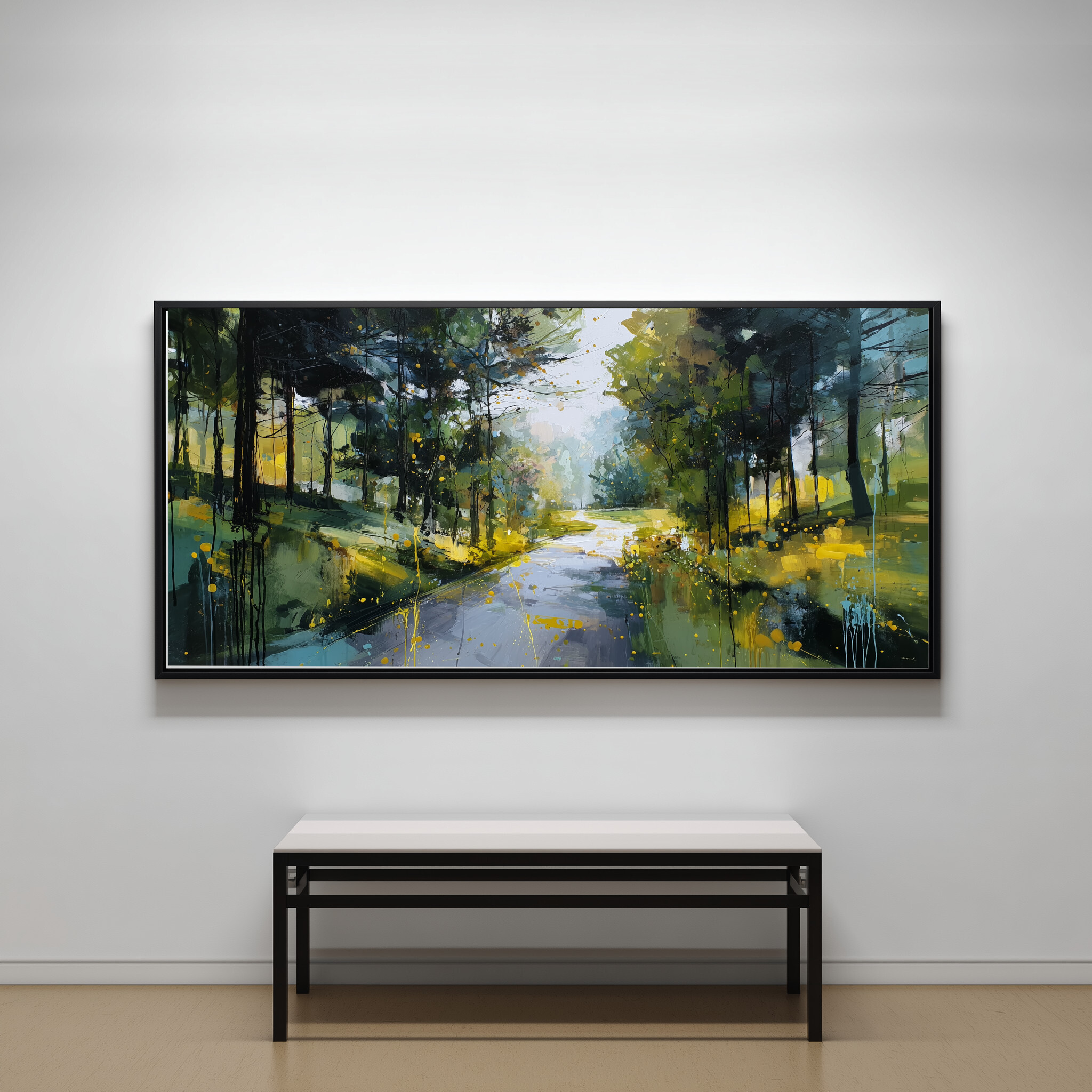 Woodland Walk Abstract Green Warm Tones Living Room Wall Art | Modern Canvas Print - CBF