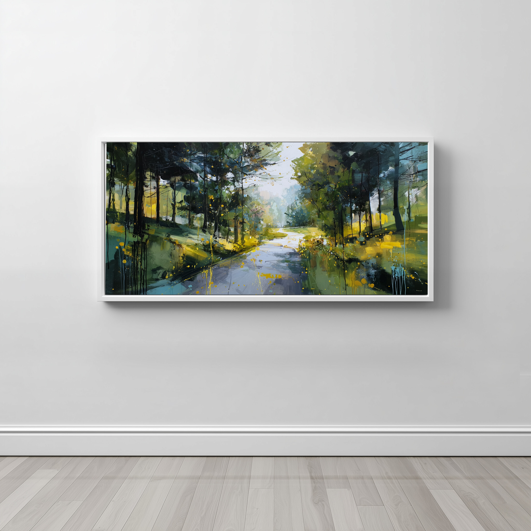 Woodland Walk Abstract Green Warm Tones Living Room Wall Art | Modern Canvas Print - CWF