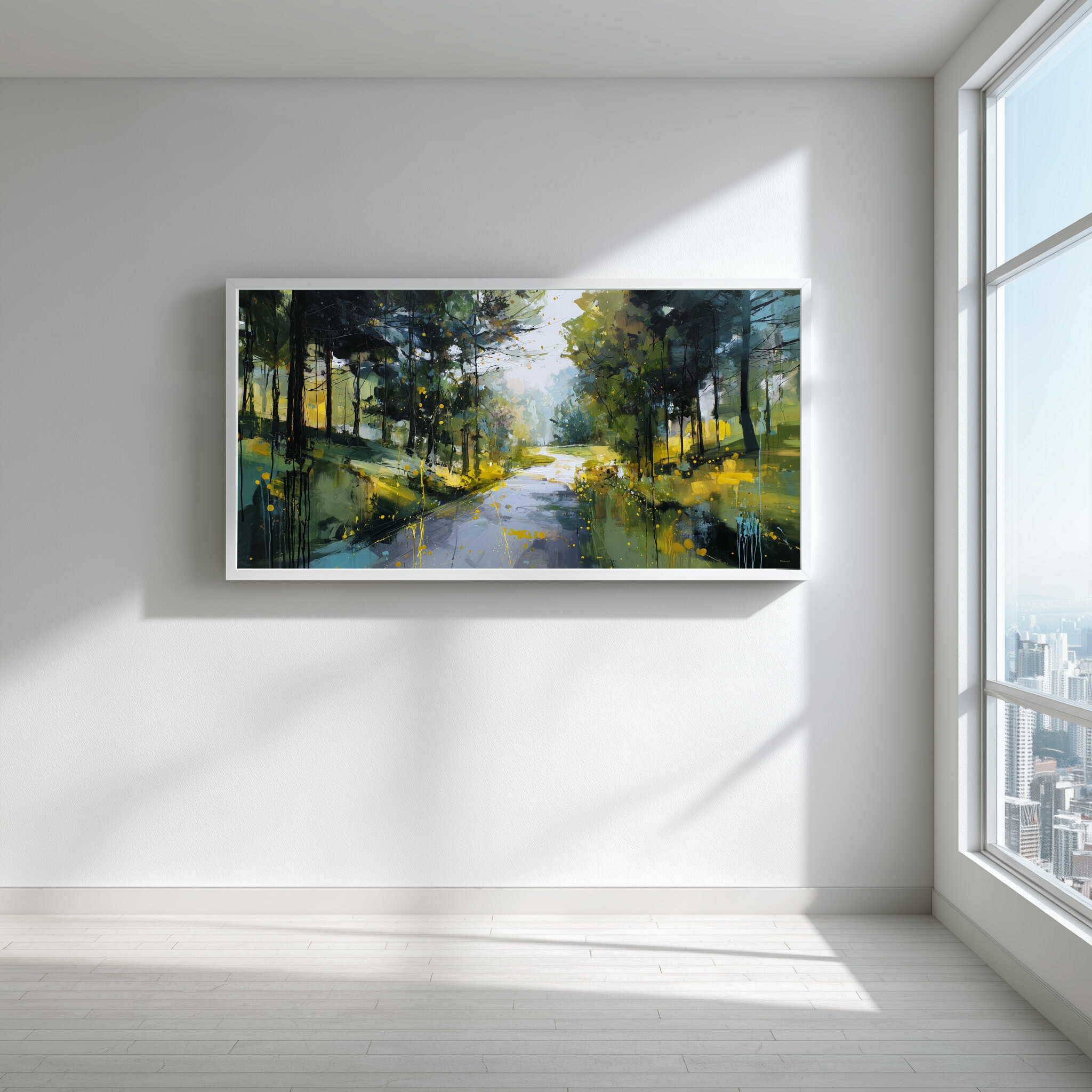 Woodland Walk Abstract Green Warm Tones Living Room Wall Art | Modern Canvas Print -