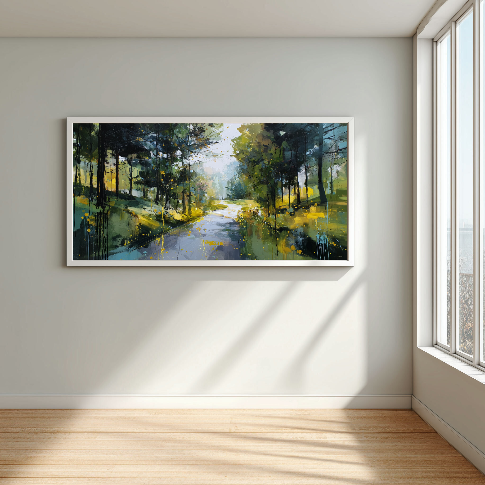 Woodland Walk Abstract Green Warm Tones Living Room Wall Art | Modern Canvas Print -