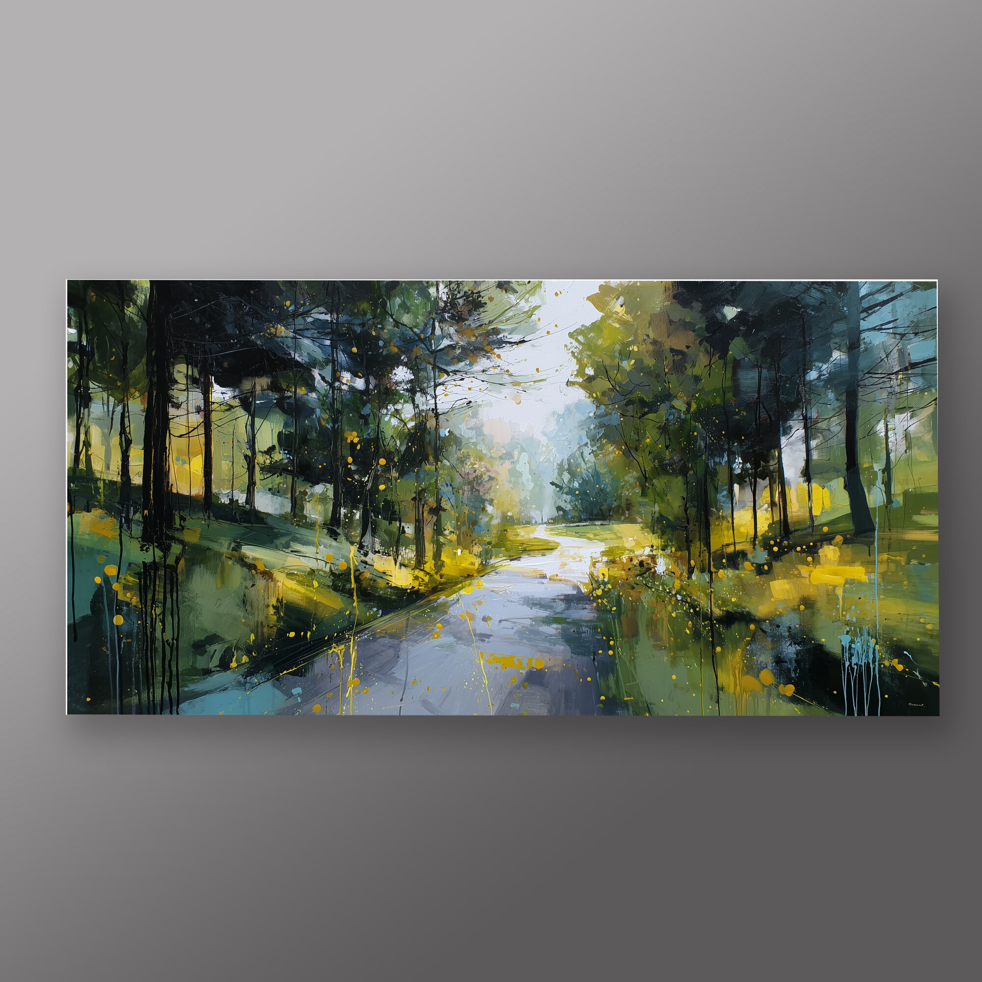 Woodland Walk Abstract Green Warm Tones Living Room Wall Art | Modern Canvas Print - P