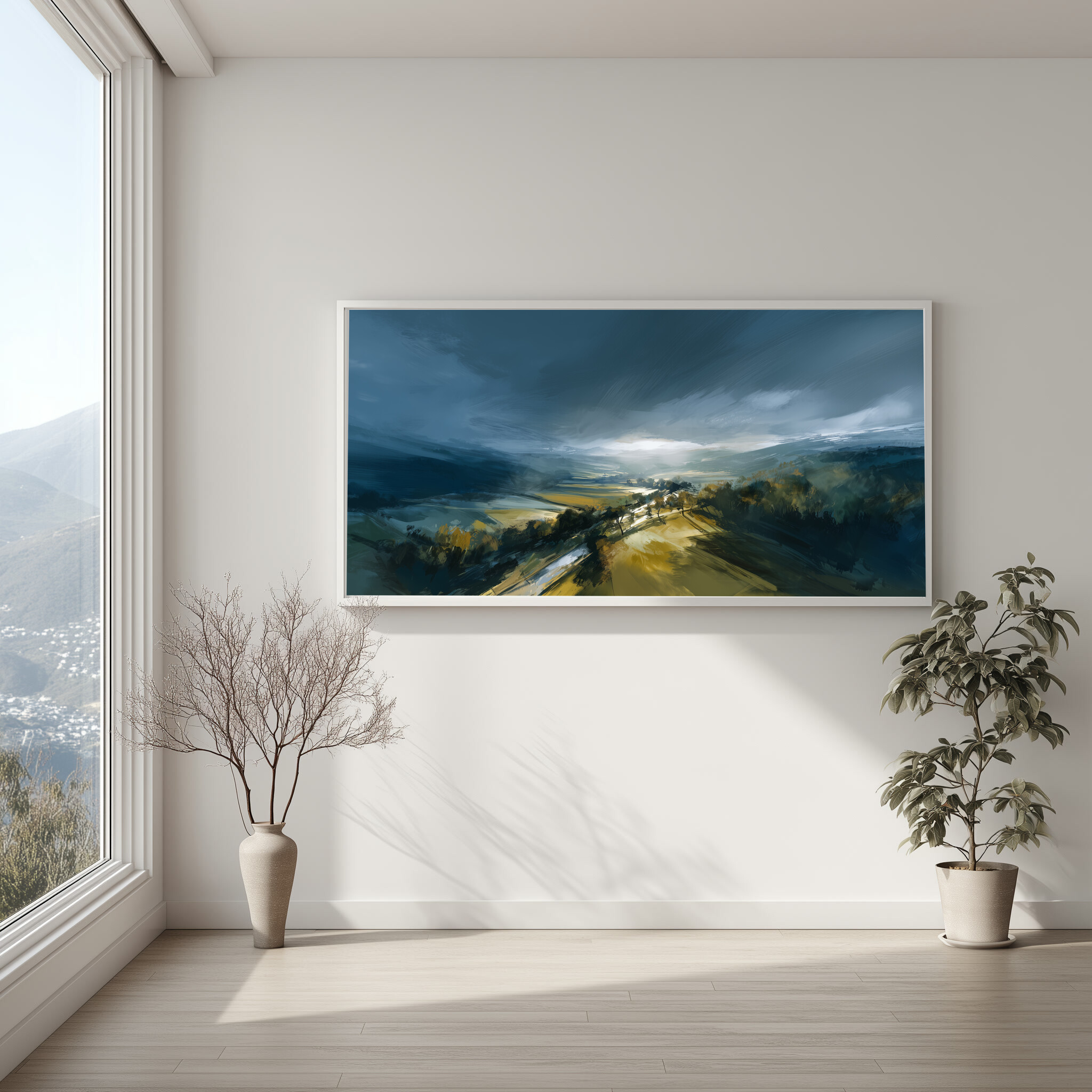 Woodland Abstract Landscape Blue Art for Living Room | Canvas Print Wall Art -