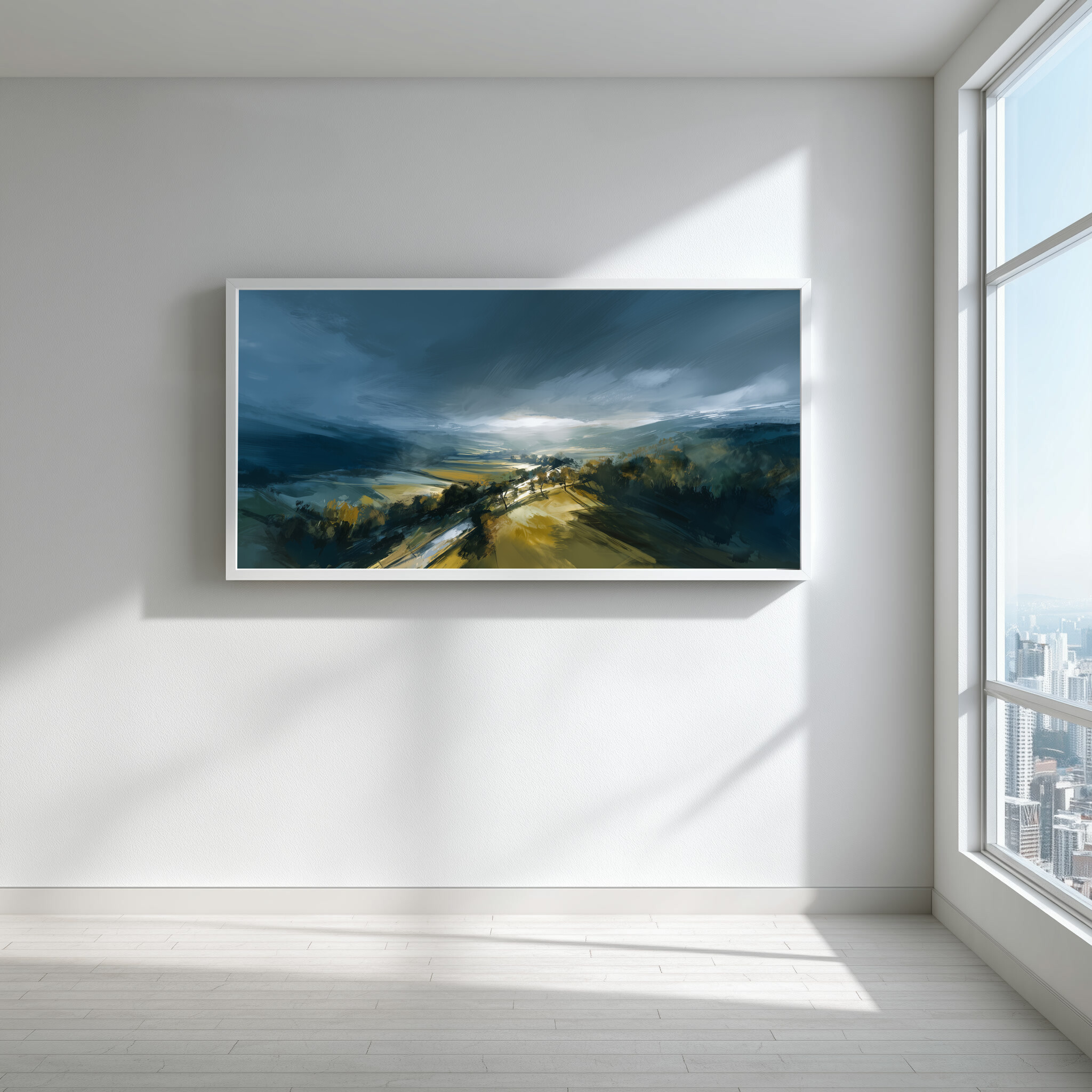 Woodland Abstract Landscape Blue Art for Living Room | Canvas Print Wall Art -
