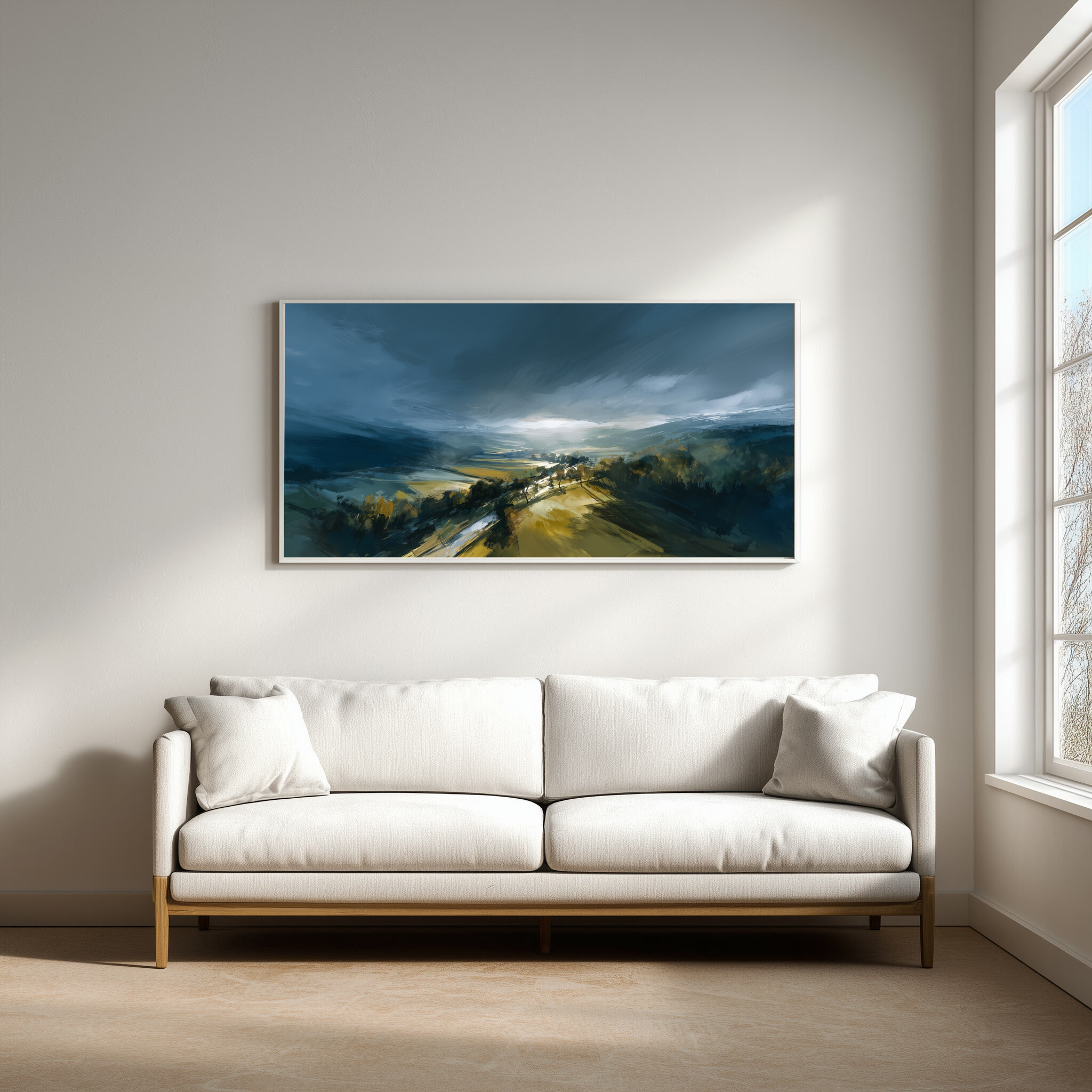 Woodland Abstract Landscape Blue Art for Living Room | Canvas Print Wall Art -