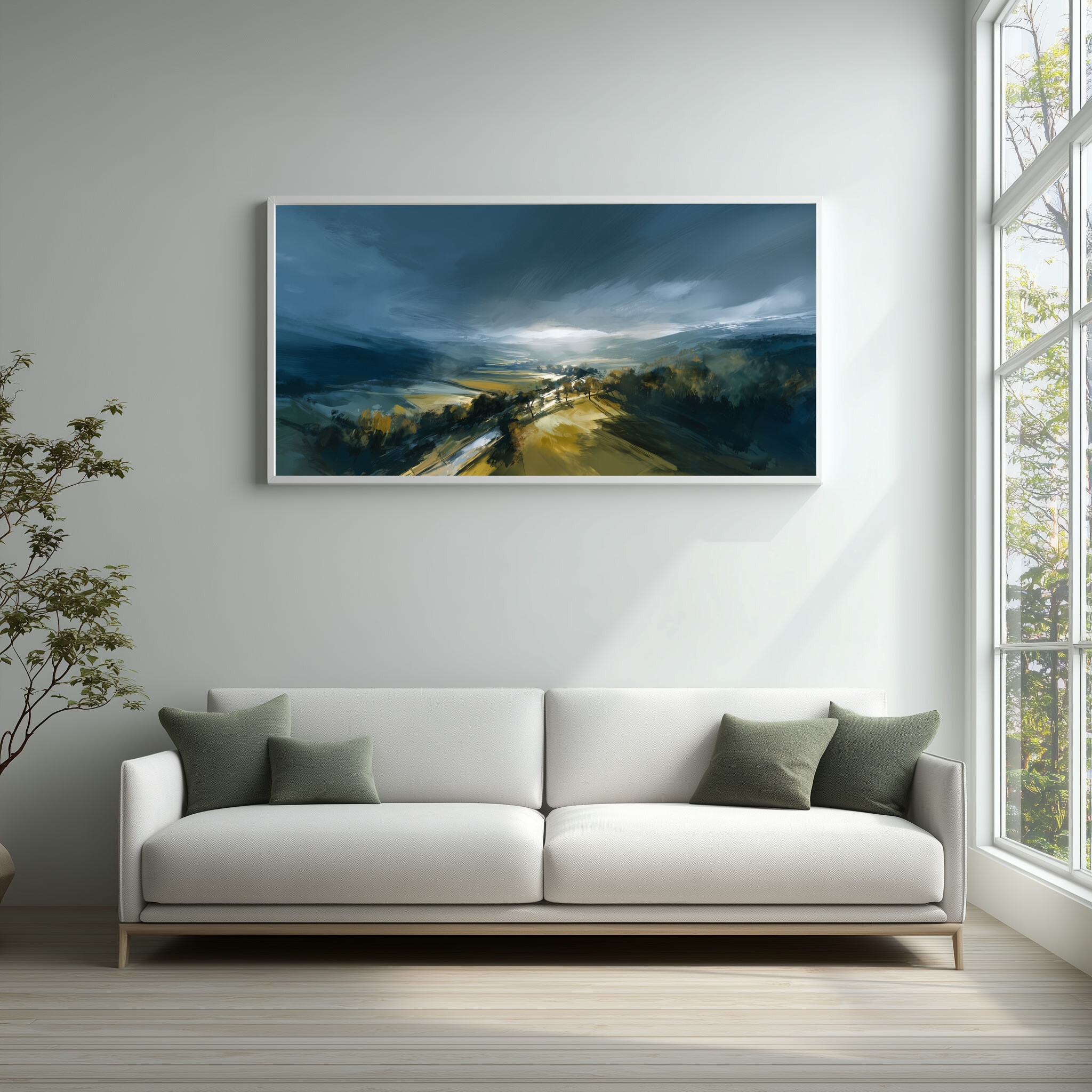 Woodland Abstract Landscape Blue Art for Living Room | Canvas Print Wall Art - WFP