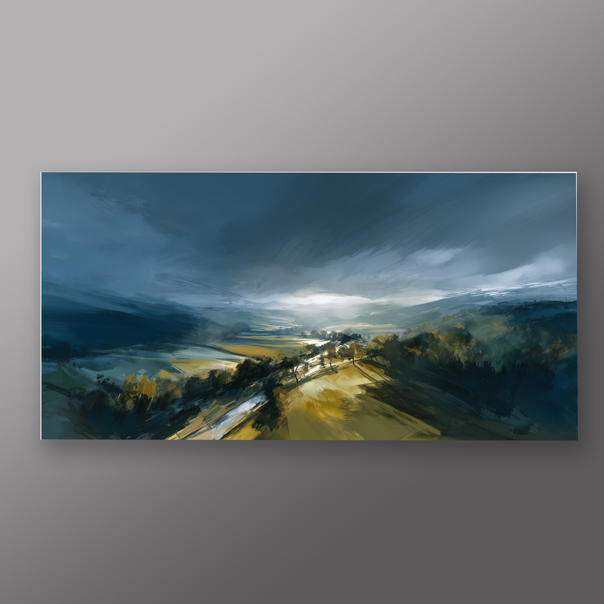 Woodland Abstract Landscape Blue Art for Living Room | Canvas Print Wall Art - P