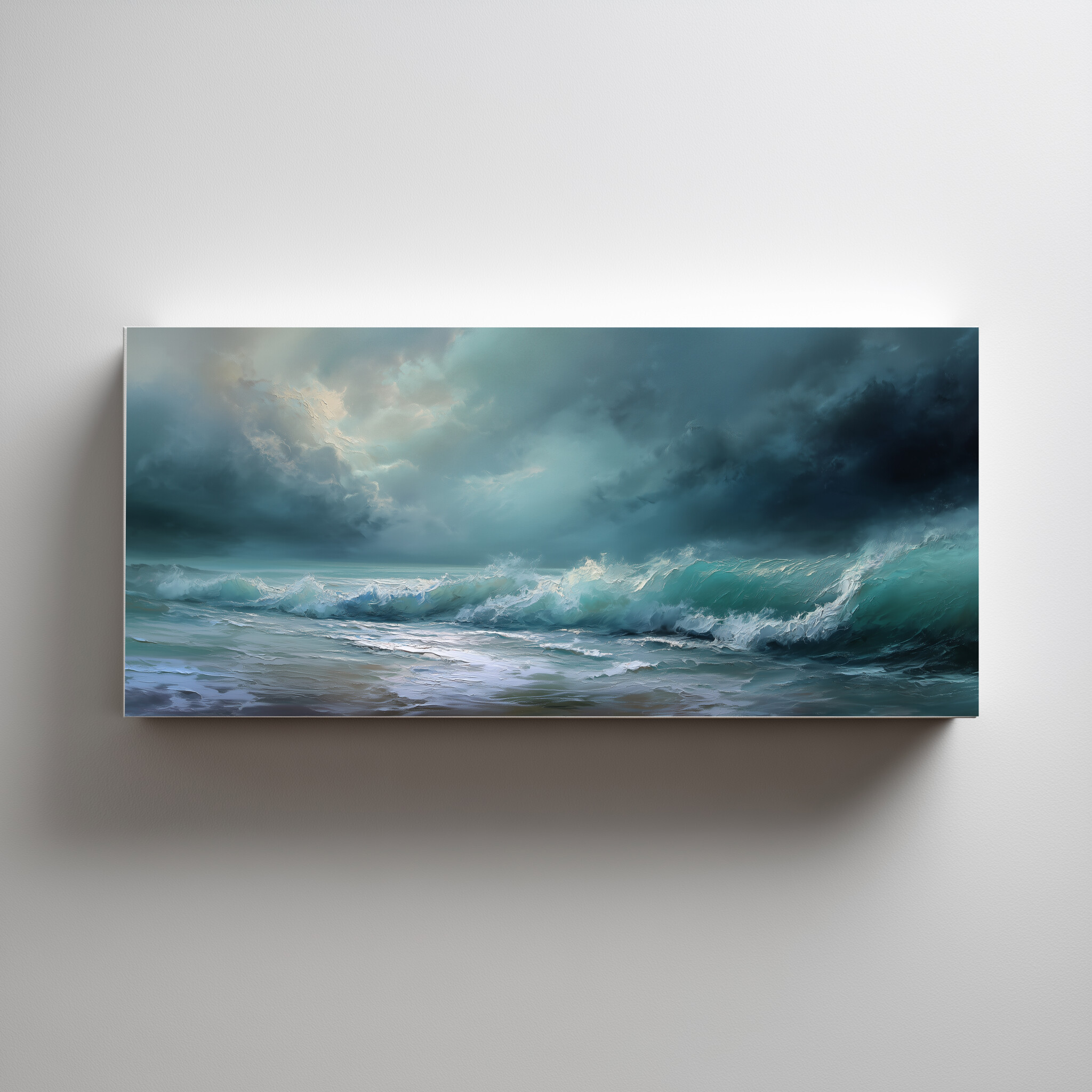 Cornwall Waves Abstract Blue Living Room Wall Art | Ocean Canvas Home Decor - C