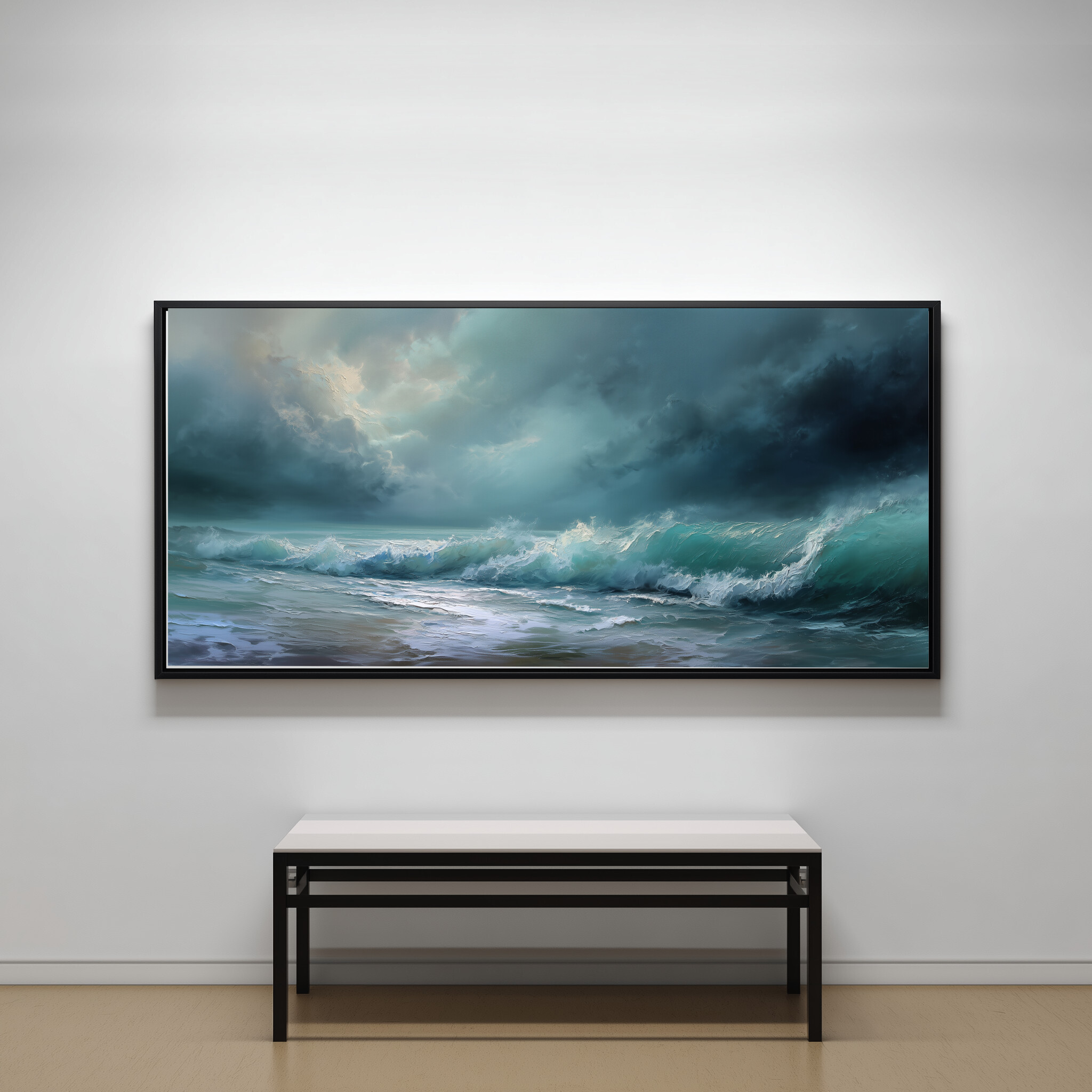 Cornwall Waves Abstract Blue Living Room Wall Art | Ocean Canvas Home Decor - CBF