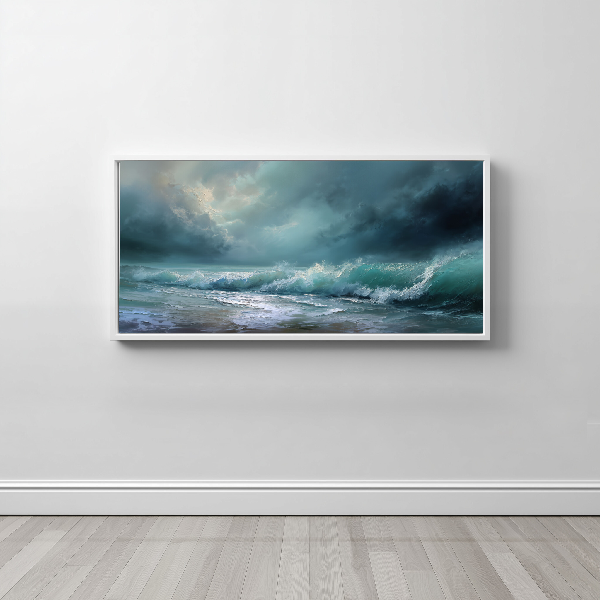 Cornwall Waves Abstract Blue Living Room Wall Art | Ocean Canvas Home Decor - CWF