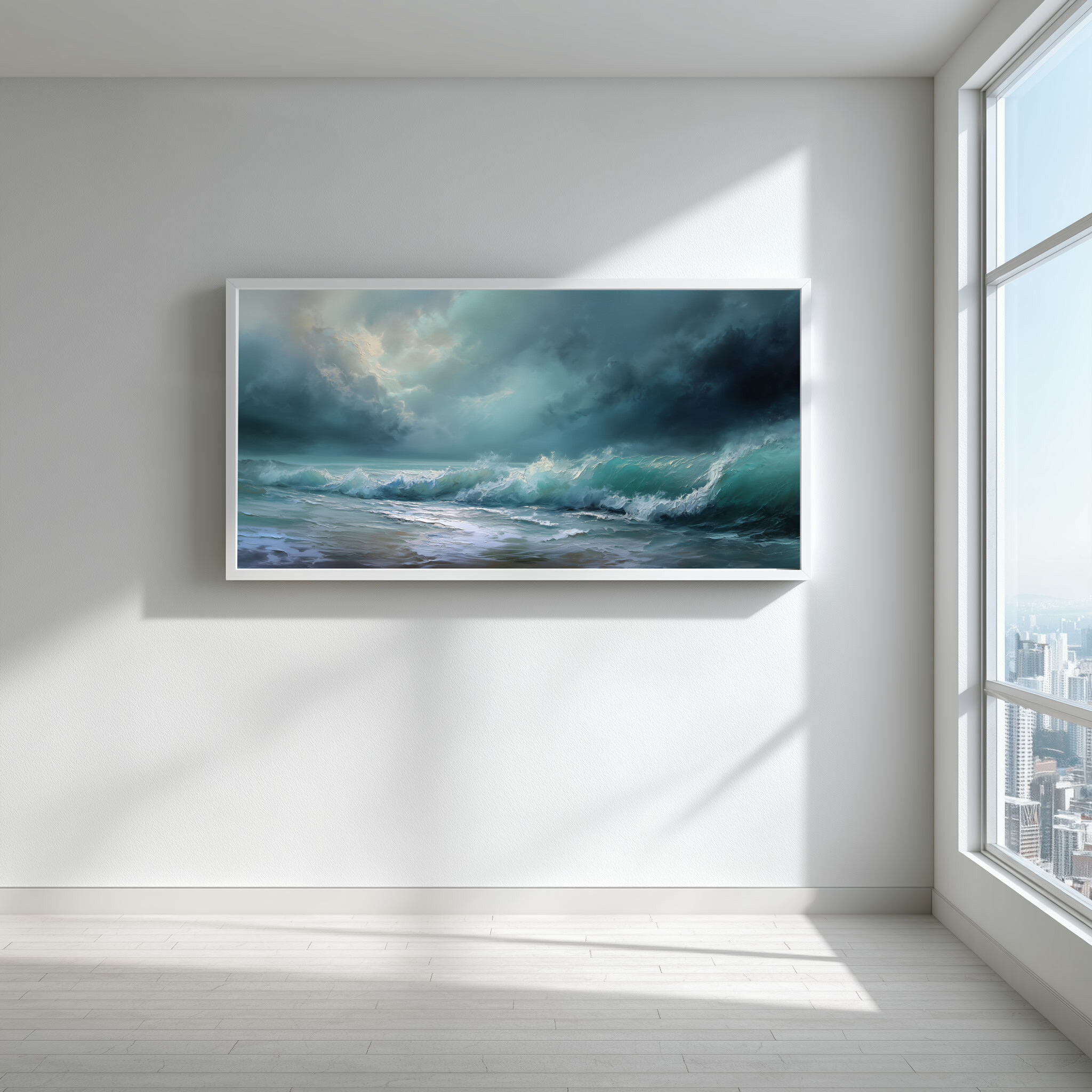 Cornwall Waves Abstract Blue Living Room Wall Art | Ocean Canvas Home Decor -