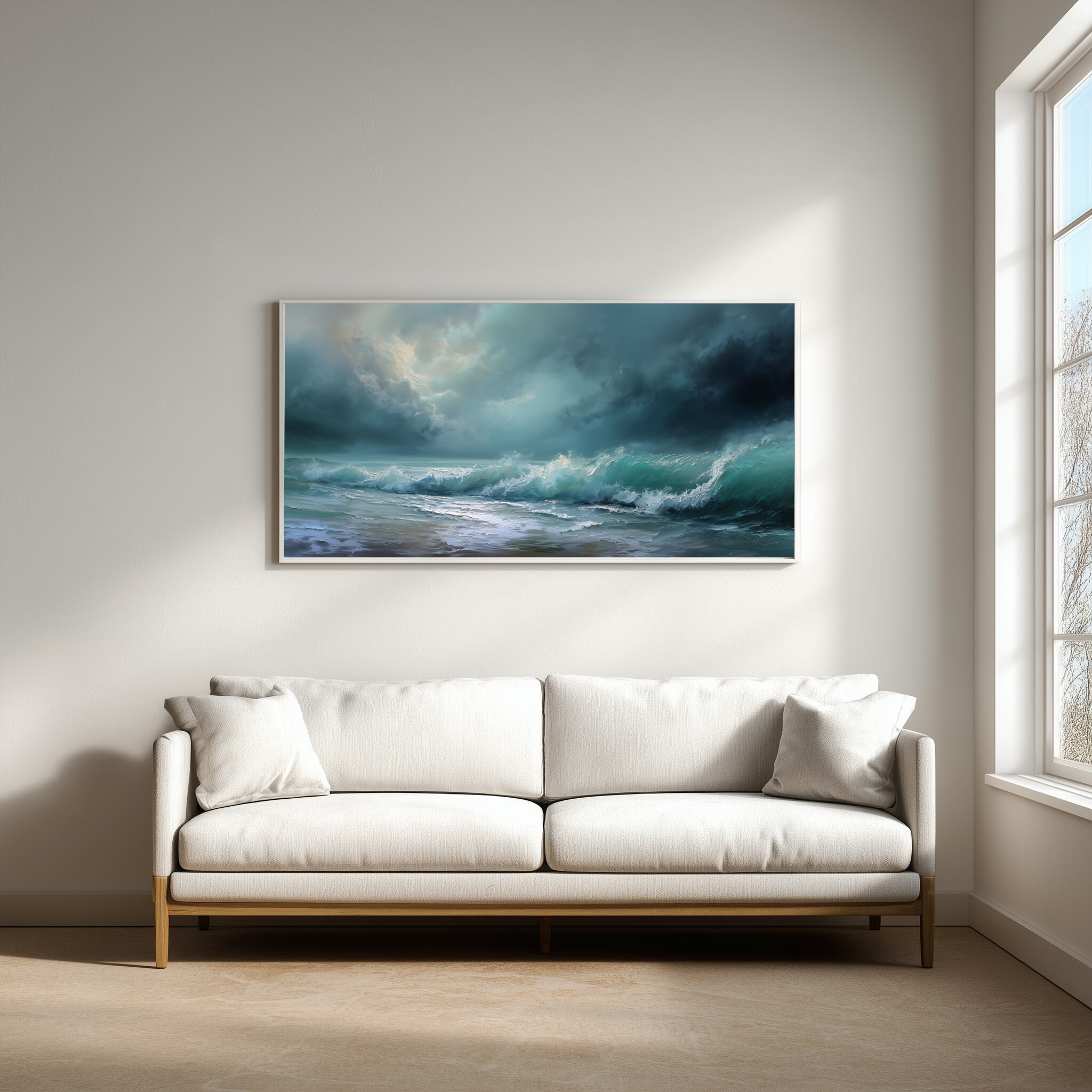 Cornwall Waves Abstract Blue Living Room Wall Art | Ocean Canvas Home Decor -