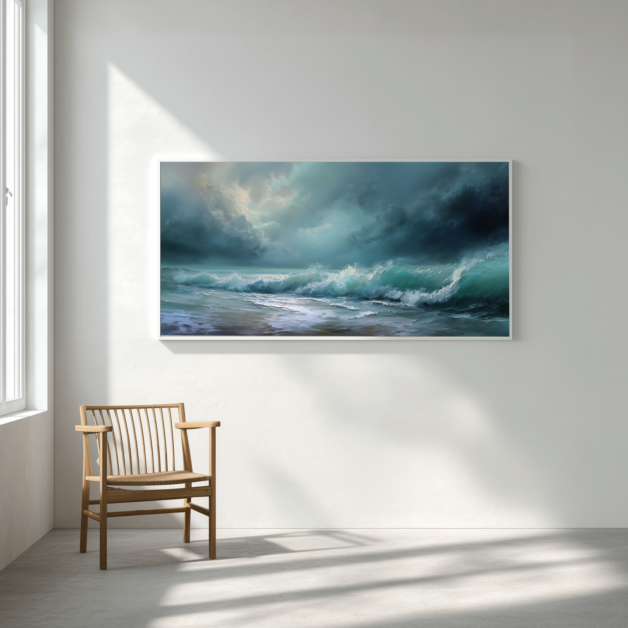 Cornwall Waves Abstract Blue Living Room Wall Art | Ocean Canvas Home Decor -