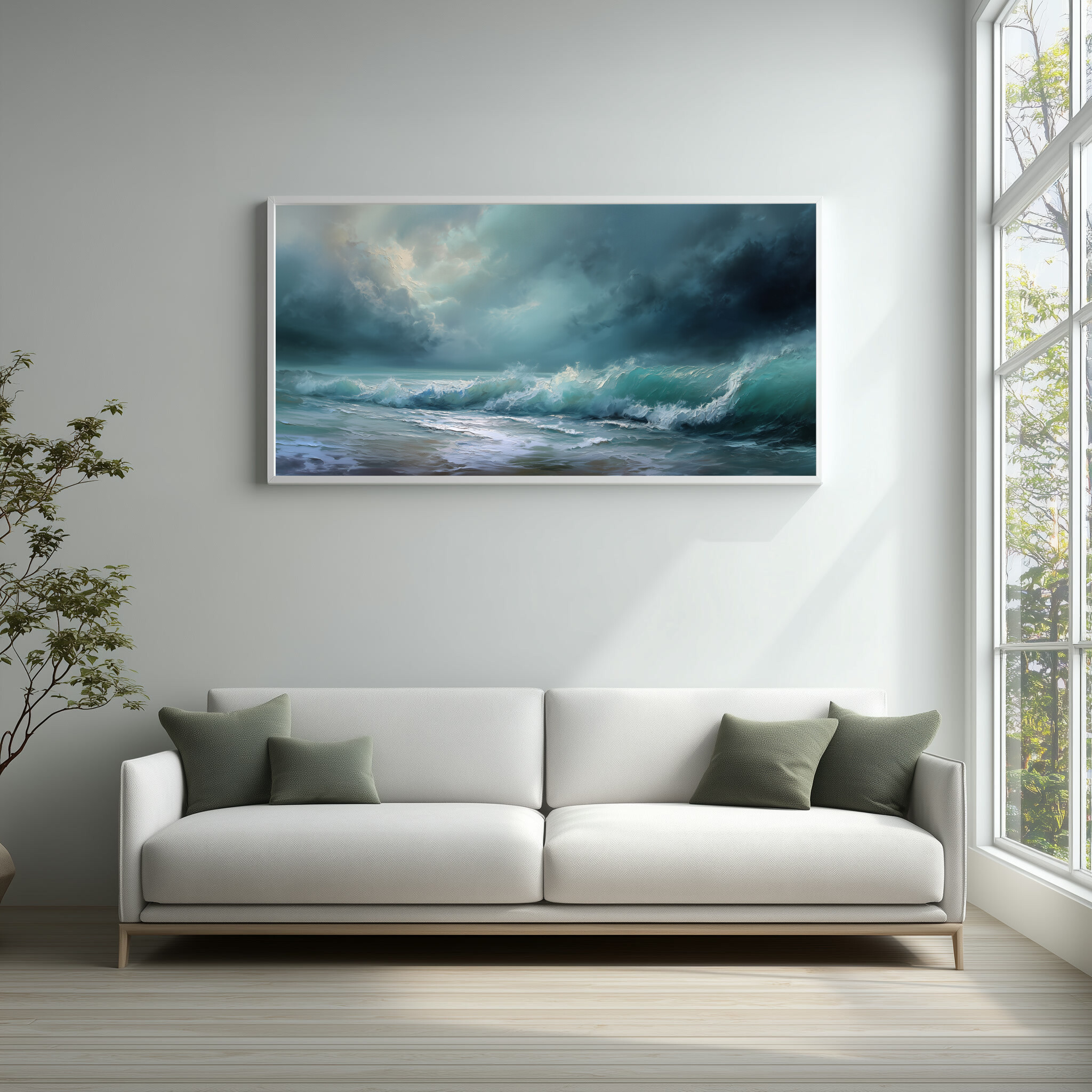 Cornwall Waves Abstract Blue Living Room Wall Art | Ocean Canvas Home Decor - WFP