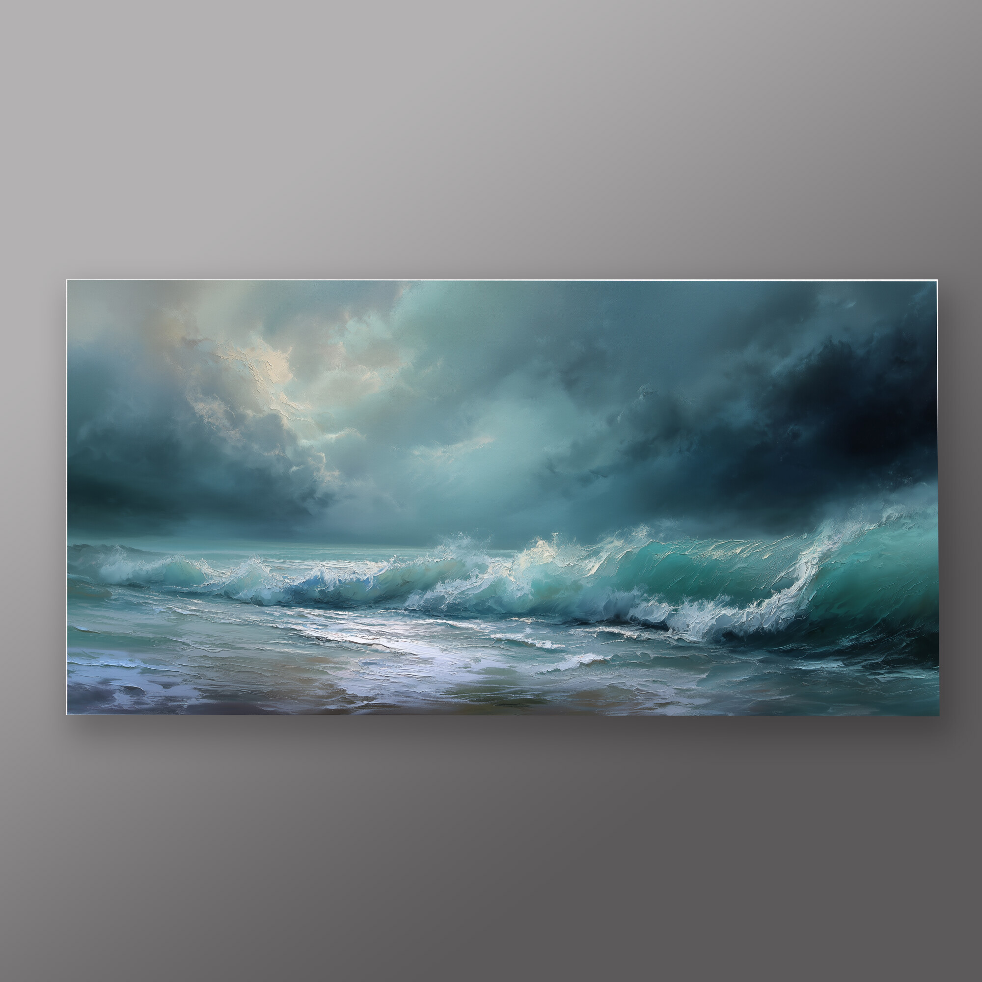 Cornwall Waves Abstract Blue Living Room Wall Art | Ocean Canvas Home Decor - P