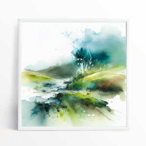 Sussex Abstract Landscape Green Watercolour for Living Room | Modern Home Decor