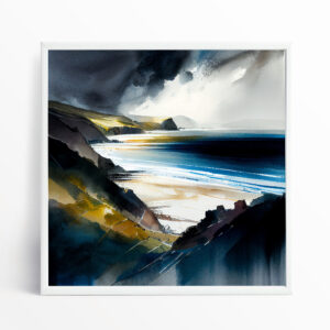 Pembrokeshire Coast Impressionist Blue Art Living Room Wall Art | Coastal Canvas Print