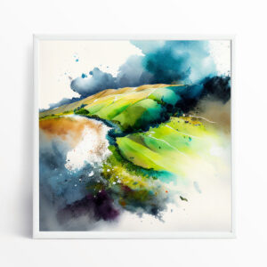 Sussex Abstract Green Blue Landscape Wall Art | Perfect Living Room Decor