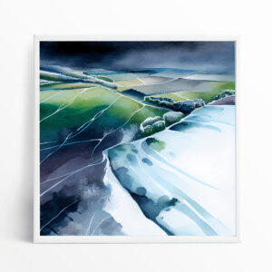 Southdowns Landscape Watercolour Green Blue Living Room Wall Art | Modern Home Decor