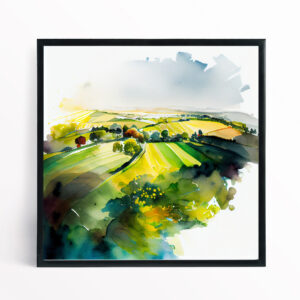 Southdowns Watercolor Landscape Green Countryside Living Room Art | Serene Home Decor - BFP