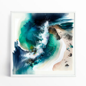 Cornwall Abstract Ocean Blue Living Room Wall Art | Modern Beach Home Decor