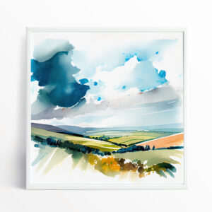 Sussex Watercolor Impressionist Landscape | Blue Green Living Room Art