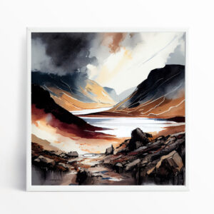 Peak District Watercolor Landscape Earth Tones Living Room Art | Modern Wall Decor