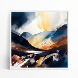 Lake District Abstract Blue Tones Living Room Wall Art | Warm Landscape Decor