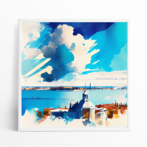 Venice Impressionist Blue Art for Living Room | Watercolor Cityscape Wall Art