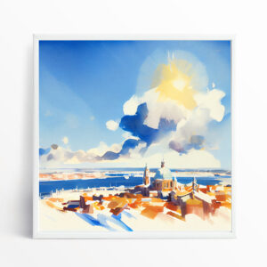 Venice Watercolor Blue Landscape Living Room Wall Art | Abstract Home Decor