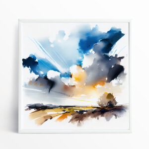 Cornwall Abstract Landscape Blue Living Room Wall Art | Modern Home Decor