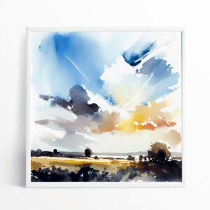 Skyscape Abstract Blue Art for Living Room Wall | Impressionist Warm Tones Decor