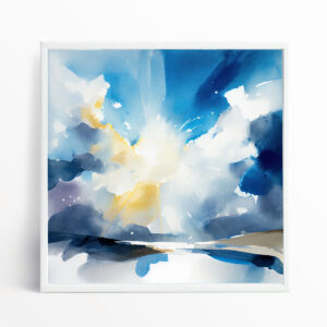 Cornwall Skyscape Abstract Blue Living Room Wall Art | Modern Home Decor