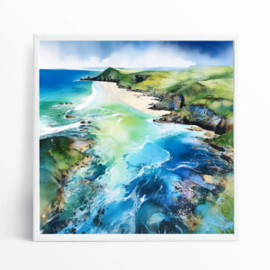 Pembrokeshire Coast Abstract Blue Living Room Wall Art | Modern Ocean Home Decor