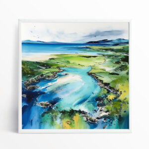 Pembrokeshire Coastal Impressionist Blue Green Living Room Art | Wall Home Decor