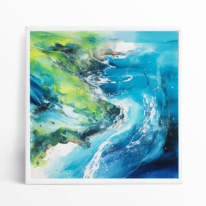 Pembrokeshire Coast Abstract Blue Green Living Room Wall Art | Coastal Landscape Decor