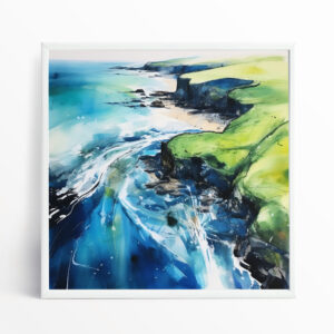 Pembrokeshire Coast Impressionist Blue Art Living Room Decor | Ocean Wall Art Print