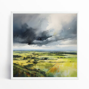 Southdowns Impressionist Green Grey Landscape Wall Art | Living Room Decor