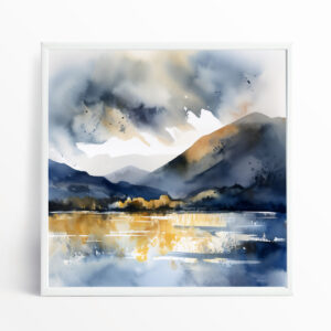 Bassenthwaite Abstract Landscape Blue Art | Living Room Wall Art