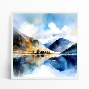 Buttermere Watercolor Landscape Blue Living Room Art | Modern Home Decor
